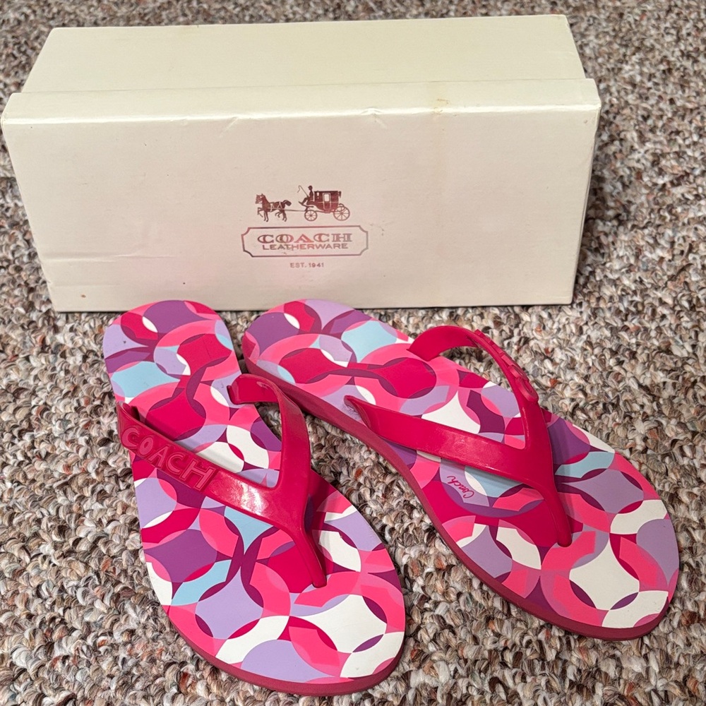 Coach Vibrant Pink and Red Flip Flops